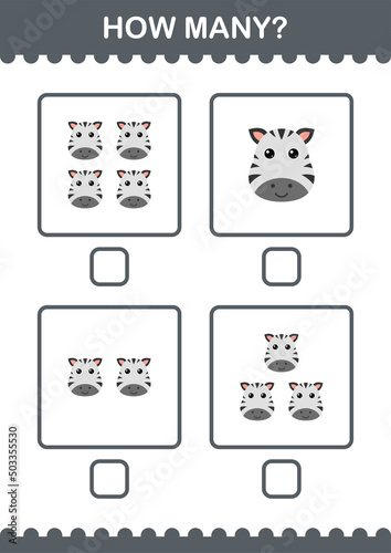 How Many Zebra face. Worksheet for kids