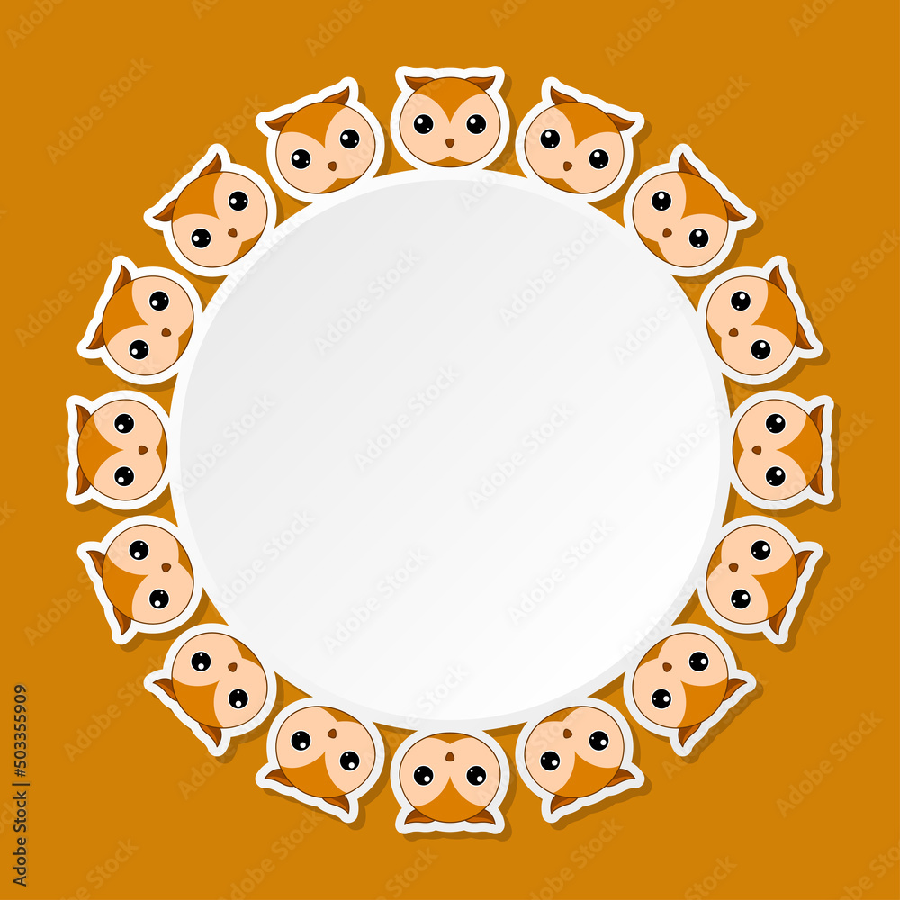Naklejka premium Owl with round frame for banner, poster, and greeting card