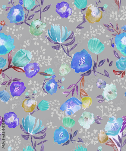 Watercolor hand-drawn floral design.They are very beautiful with their summer and spring colors and flowers. For textile, wallpaper and other prints.
