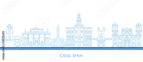 Outline Skyline panorama of  Cadiz, Andalusia, Spain - vector illustration photo