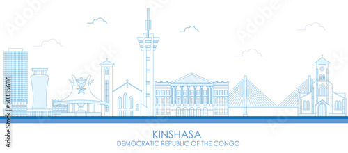 Outline Skyline panorama of Kinshasa, Democratic Republic of the Congo - vector illustration