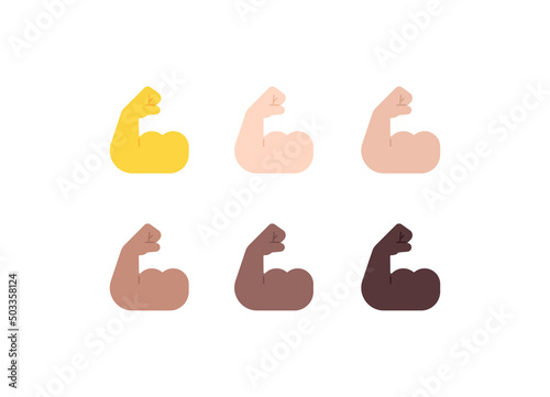 All Skin Tones Flexed Biceps Gesture Emoticon Set. Flexed Biceps Emoji Set