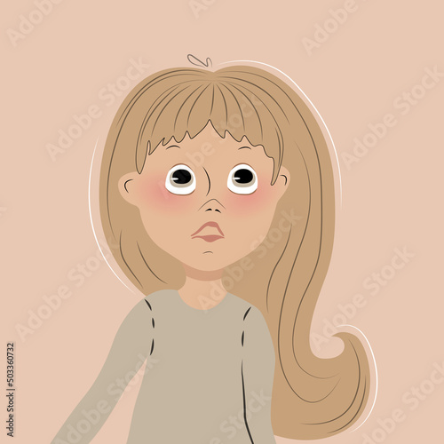 little girl with long hair looks up in surprise