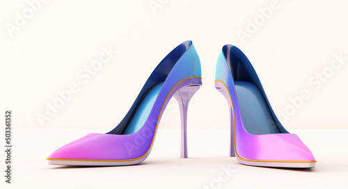 3D render of Glamour women shoes on hight heels isolated on white background photo