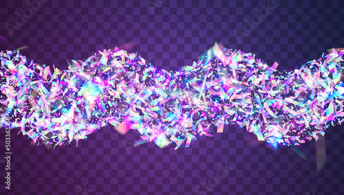 Iridescent Confetti. Kaleidoscope Glitter. Disco Prismatic Sunlight. Shiny Flare. Falling Background. Surreal Art. Modern Foil. Violet Blur Effect. Purple Iridescent Confetti