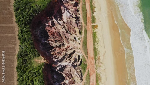 mountain on beach aerial drone shot