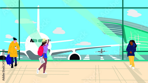 aeropuerto internacional lleno de mujeres viajeras aventures y empresarias