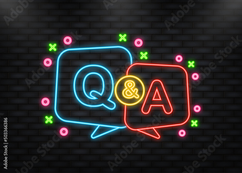 Question and Answer Bubble Chat neon icon. Vector illustration