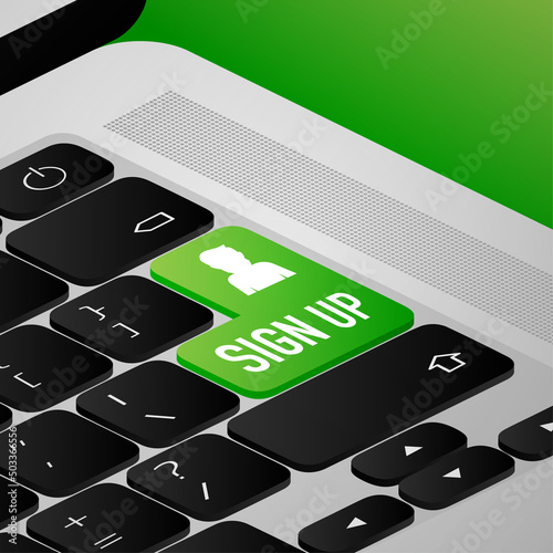 Icon with green sign up button on white background for web marketing design. Flat deign. Vector illustration