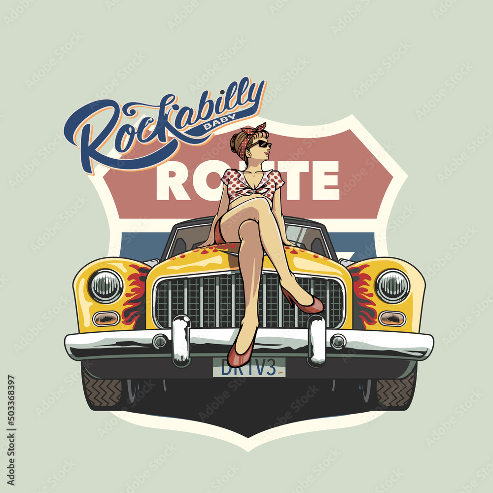 Rockabilly Baby. pin up vintage style vector illustration that suitable for  poster, t-shirt graphic, design element or any other purpose. Stock Vector