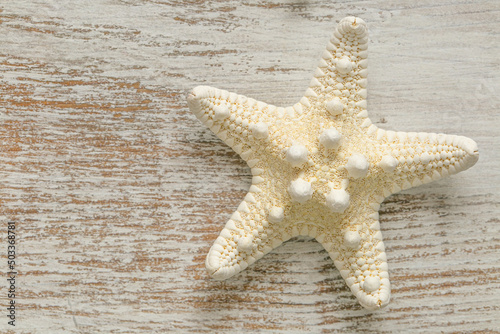 Canvas Print starfish on white shabby chic board background