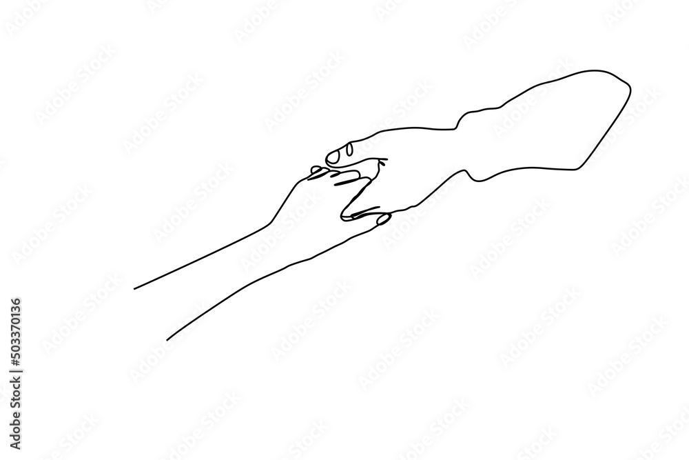 Hands holding gesture. Single continuous line hand gesture graphic icon. Simple one line draw doodle for world campaign concept. Isolated vector illustration minimalist design on white background Hands holding gesture. Single continuous line hand gesture graphic icon. Simple one line draw doodle for world campaign concept. Isolated vector illustration minimalist design on white background