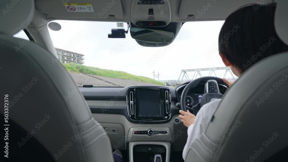 振動する車を運転する女性 振動する車を運転する女性
