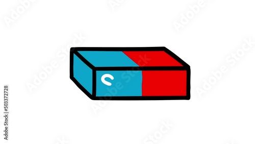 Magnet drawing blue red SN version isolated. Physics. Animation cartoon illustrating magnetism. Alpha channel black and white included. Cartoon good for educational meterials, etc... photo