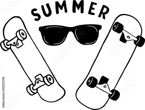 Hand drawn skateboarding elements. Skate background. Skateboarding doodle illustration.