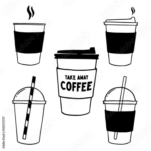 Take away retro illustration of vintage stylized cup of hot coffee.