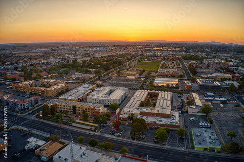 Vászonkép Aerial View of Lancaster, California at Sunrise