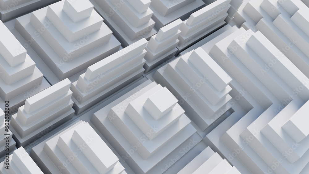 White, Tech Background with a Geometric 3D Structure. Clean, Stepped design with Extruded Futuristic Forms. 3D Render. White, Tech Background with a Geometric 3D Structure. Clean, Stepped design with Extruded Futuristic Forms. 3D Render.