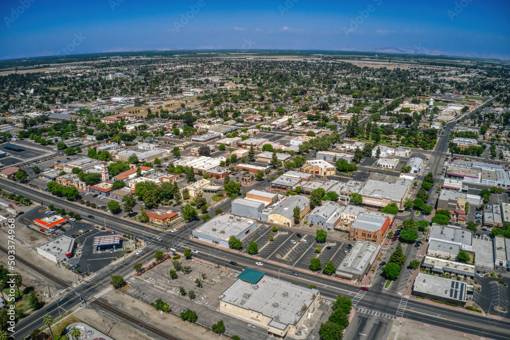 Aerial View of Downtown Tulare, California during Spring