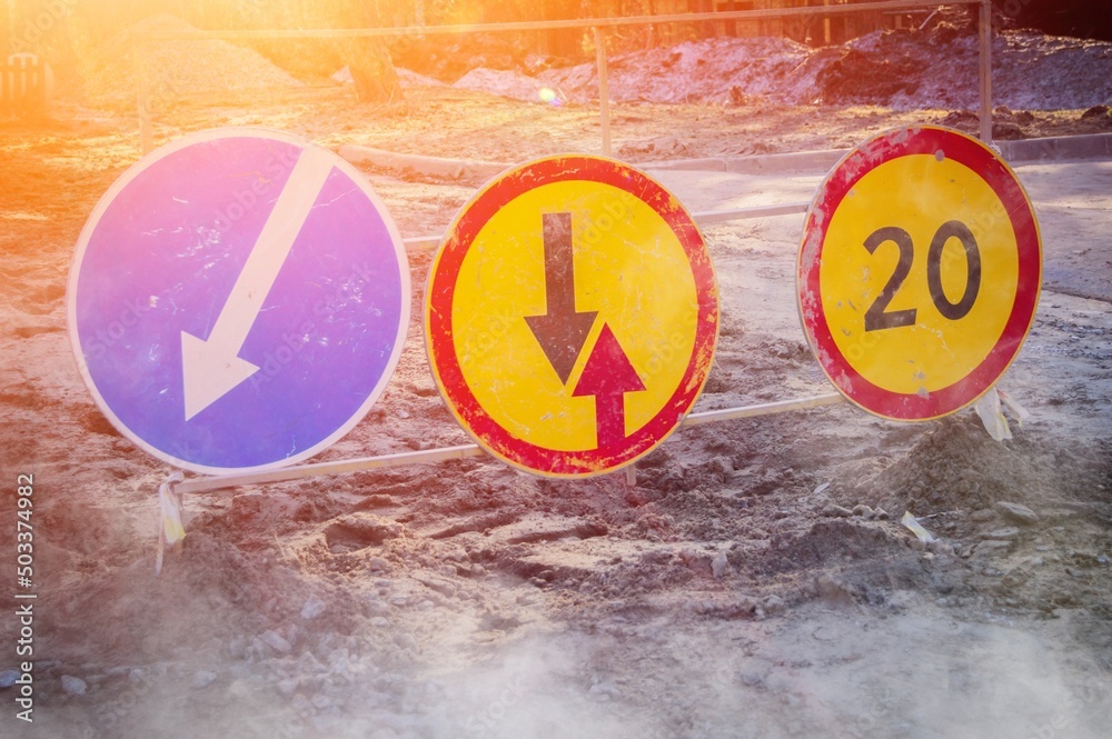 reconstruction-of-the-road-signs-for-road-repairs-and-speed-limits-on