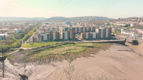 Aerial drone shot of seaside town of Portishead, England photo