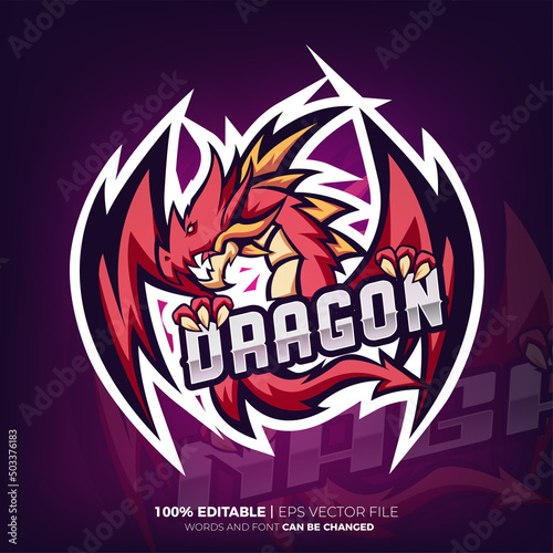 esport logo wing red dragon with editable text effect