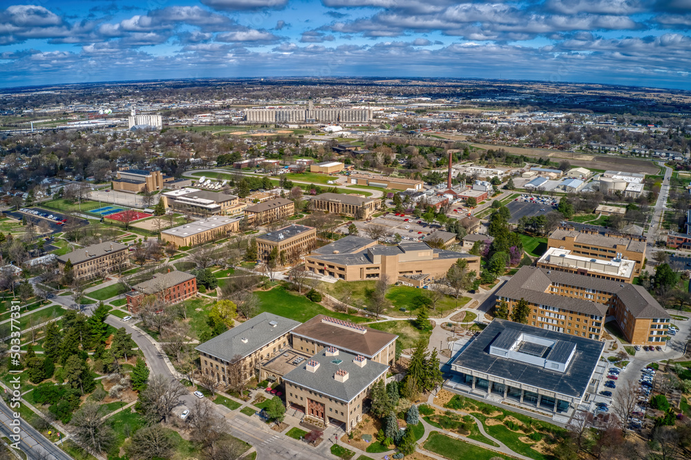 Aerial View of a large public University in Lincoln, Nebraska