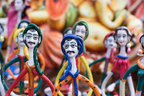 Canvas Colorful dolls made of clay, handicrafts on display during the Handicraft Fair in Kolkata , earlier Calcutta, West Bengal, India