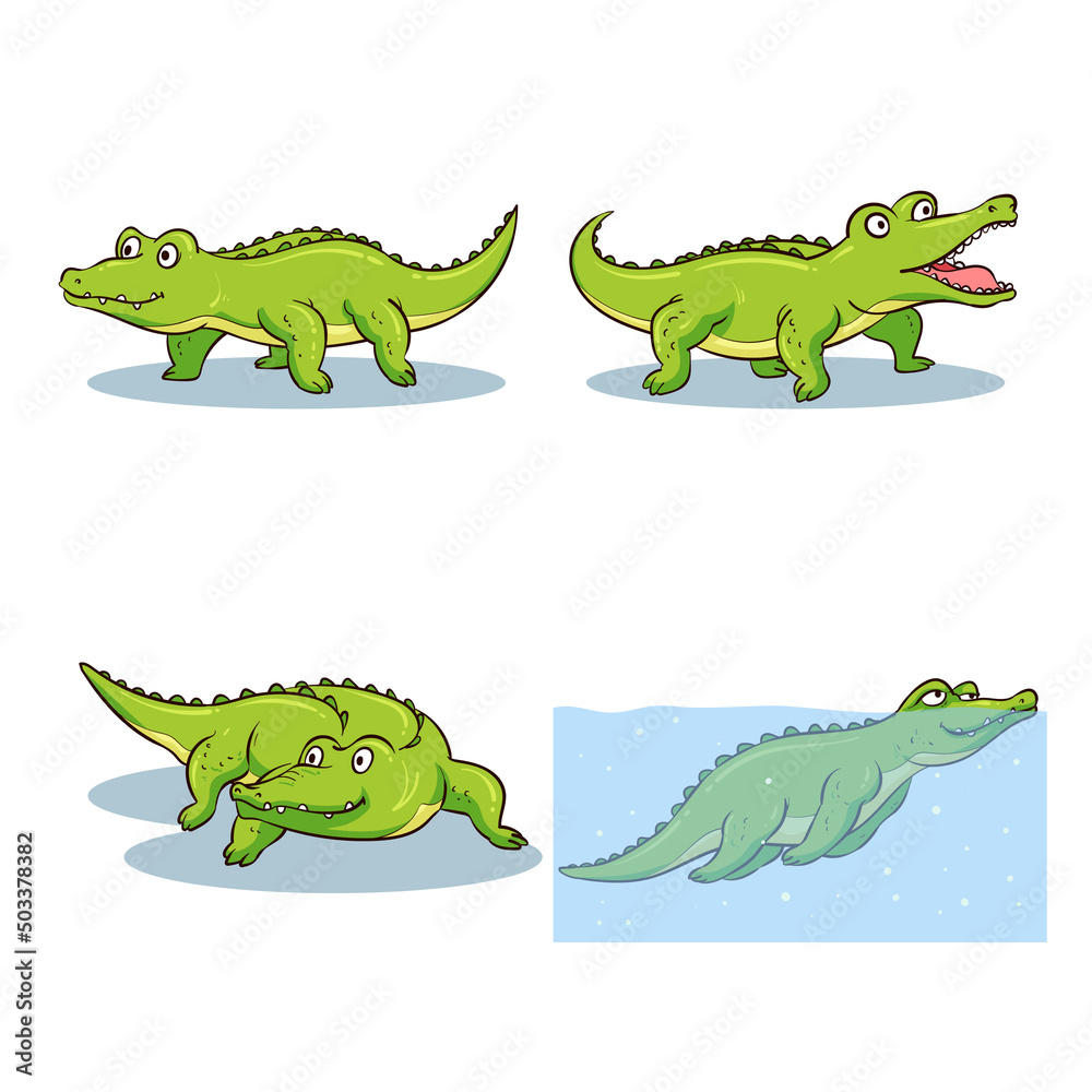 Obraz premium hand drawn crocodile cartoon collection