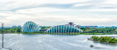 Photography panoramic landscape scenery of garden by the bay along waterfront in singapore