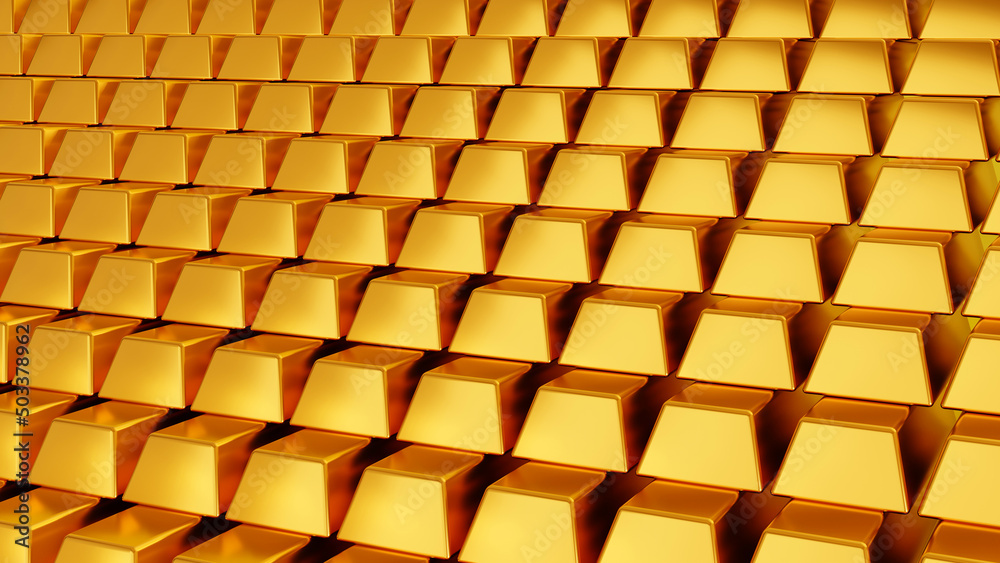 Stack of gold bars or bullion gold ingot, business finance concept, 3D rendering. Stack of gold bars or bullion gold ingot, business finance concept, 3D rendering.