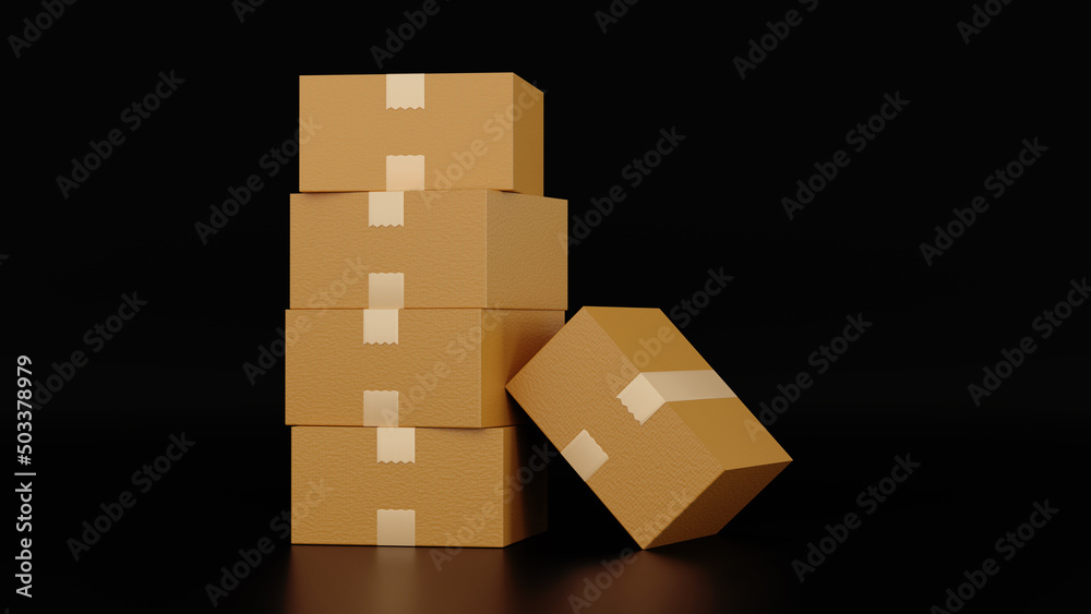 Stack of cardboard box carton or parcel. concept of delivering goods, 3D rendering. Stack of cardboard box carton or parcel. concept of delivering goods, 3D rendering.