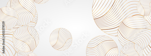 Foto White abstract background with circles and golden wavy pattern
