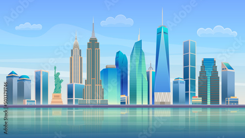 New york City panorama skyline. High skyscrapers modern cityscape. Vector illustration.