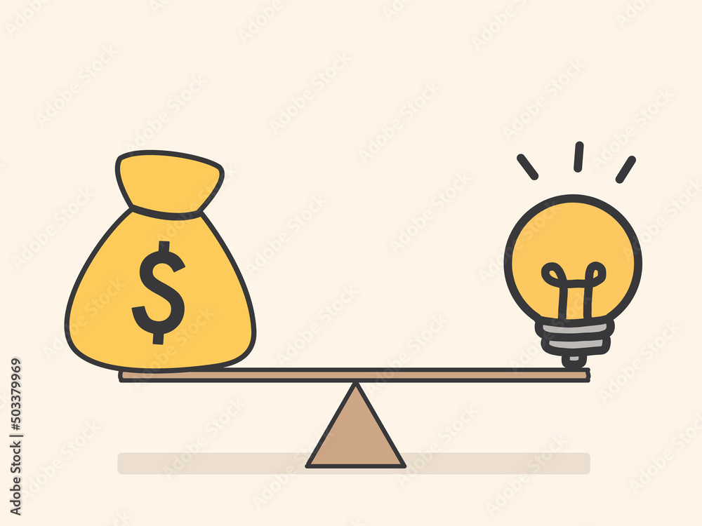 idea and money on the scale. Money concept, flat design idea and money on the scale. Money concept, flat design