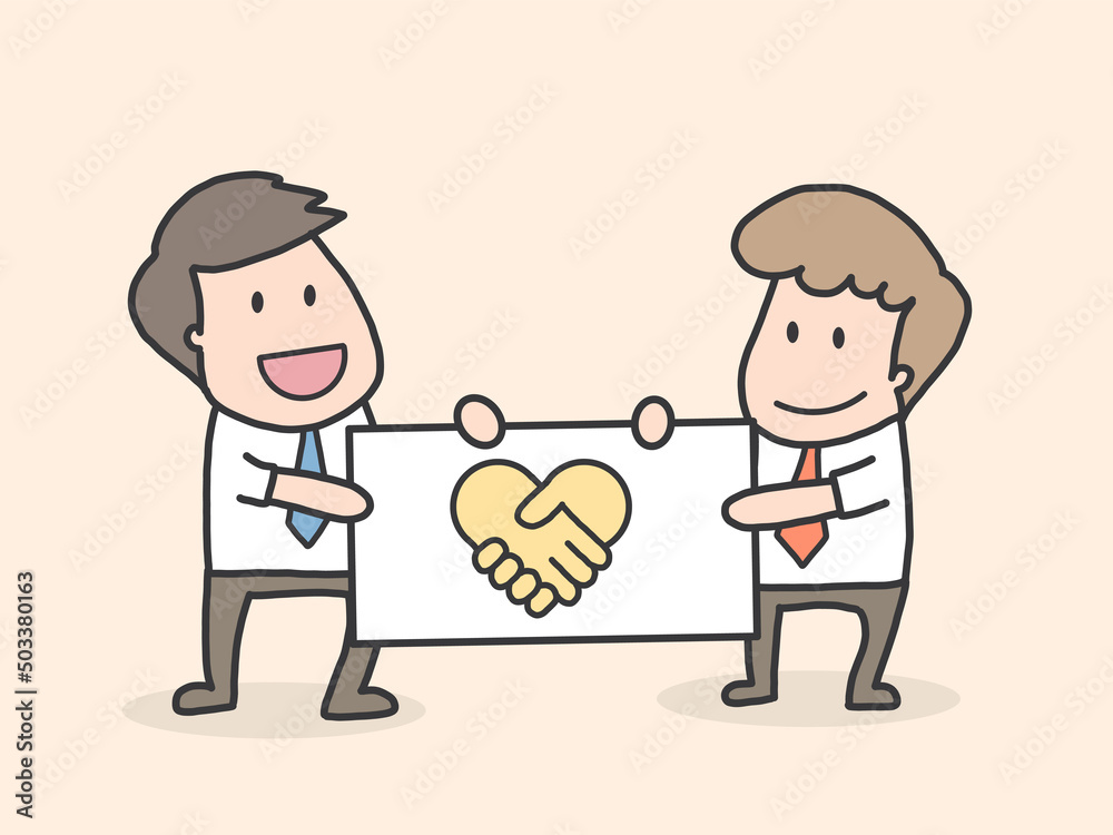 Businessmen in a flat style isolated on background. Businessmen came to an agreement and completed the deal with a handshake. Template for banner or infographics. Vector illustration. Businessmen in a flat style isolated on background. Businessmen came to an agreement and completed the deal with a handshake. Template for banner or infographics. Vector illustration.