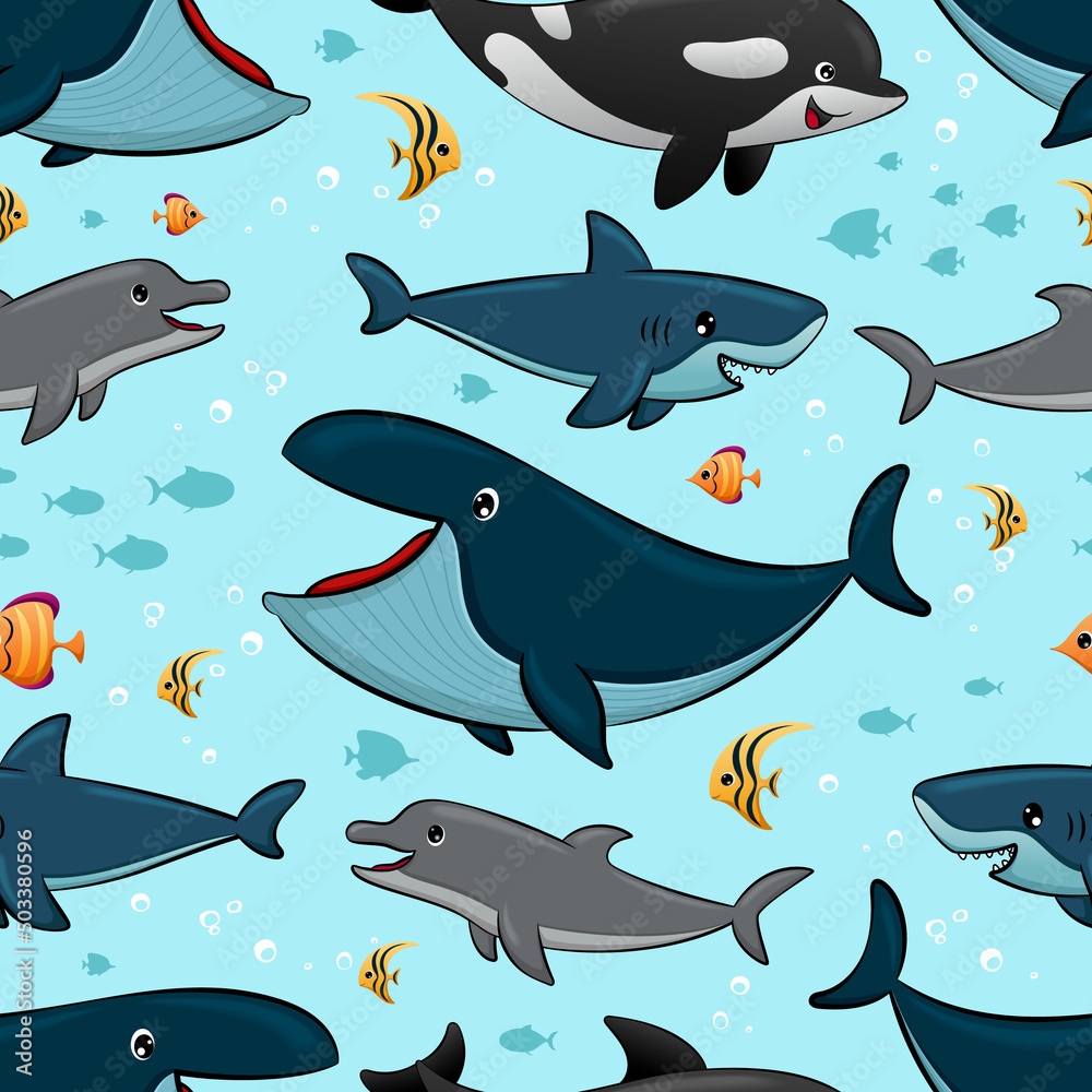 Seamless pattern vector of marine life cartoon Seamless pattern vector of marine life cartoon