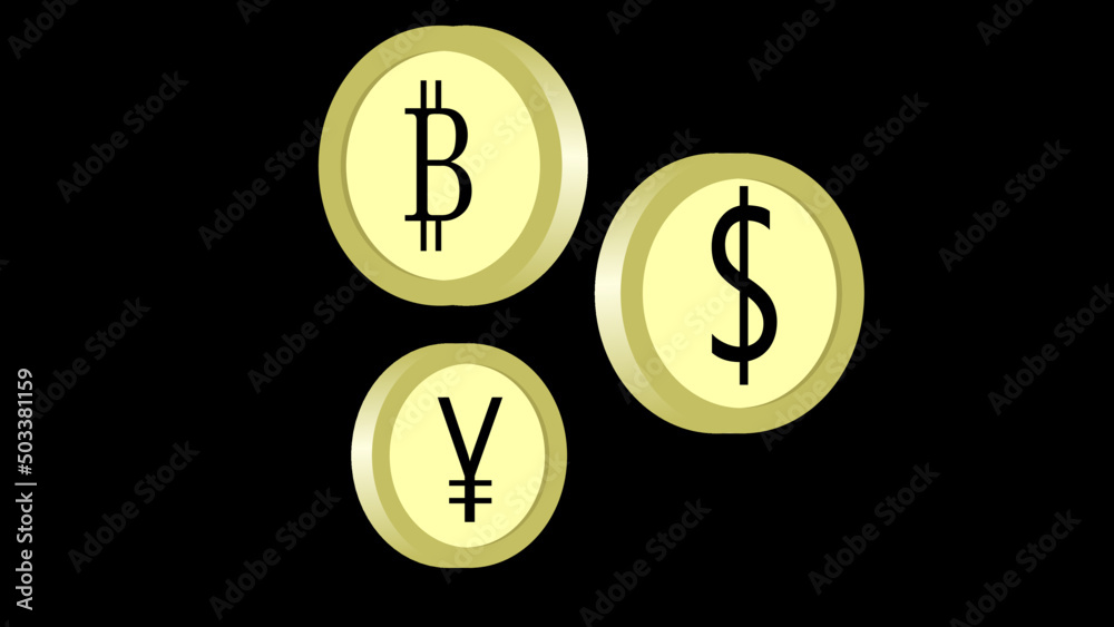 Obraz premium coin with dollar yen and bitcoin symbol sign vector