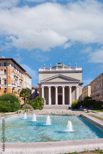 Trieste Piazza Sant Antonio Nuovo fountain and church, Friuli Venezia Giulia region of Italy