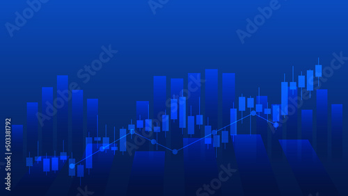  Financial business statistics with bar graph and candlestick chart with uptrend arrow show stock market price and effective earning on blue background © piggu