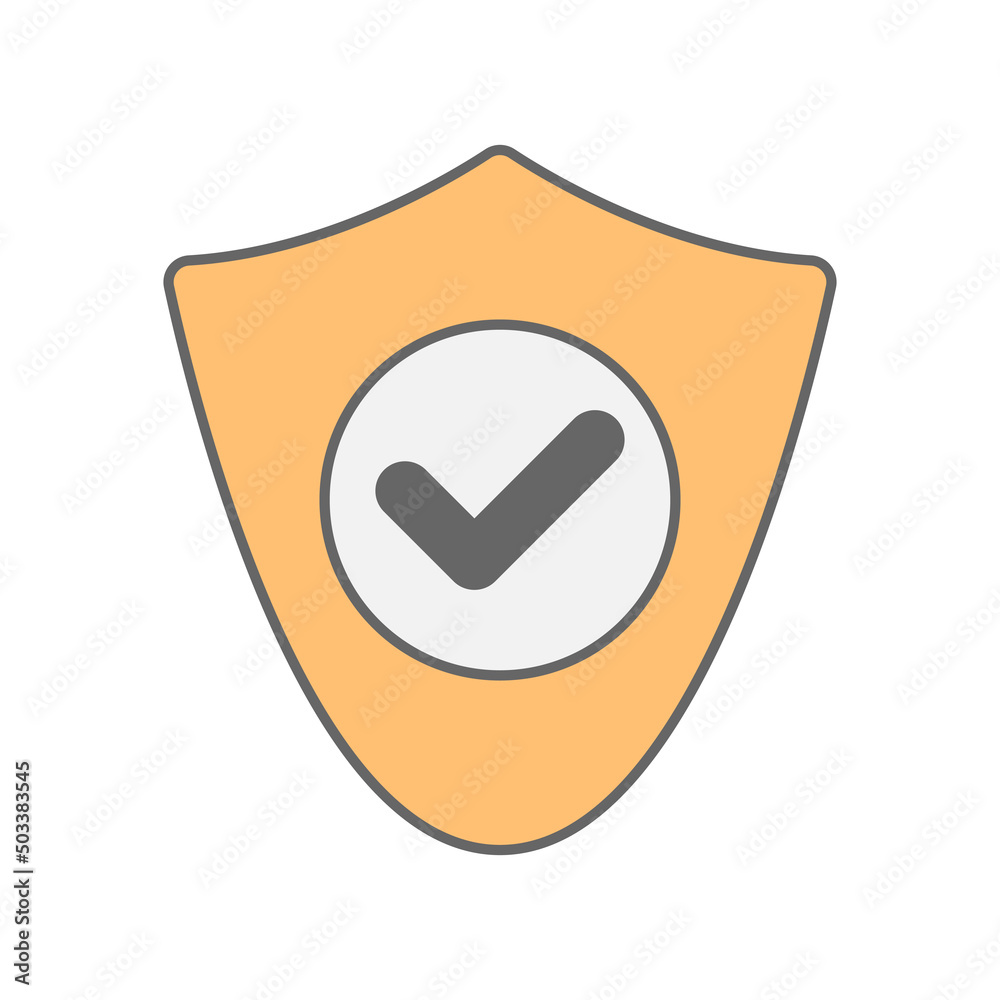 Shield and check mark icon in minimal cartoon style Shield and check mark icon in minimal cartoon style