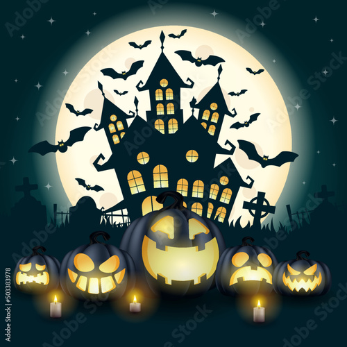Happy Halloween. Halloween vector illustration with halloween pumpkins, and halloween elements.