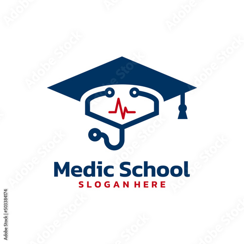 Graduate hat and stethoscope logo vector. Medical and nursing education logo template design concept.
