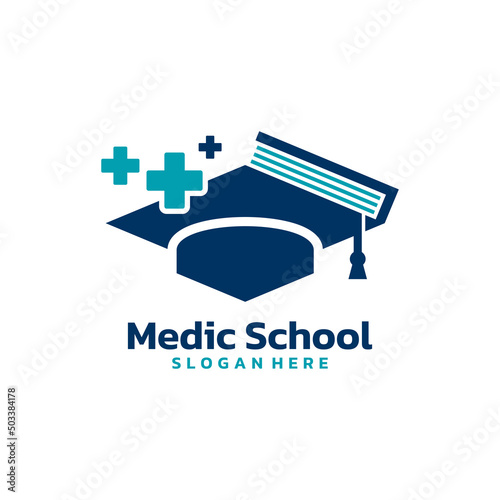 Graduate hat and medical book logo vector. Medical and nursing education logo template design concept.