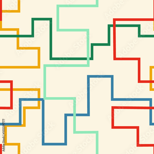 Endless tangled lines vector background. Lines with sinuous trajectory and straight angles seamless pattern.