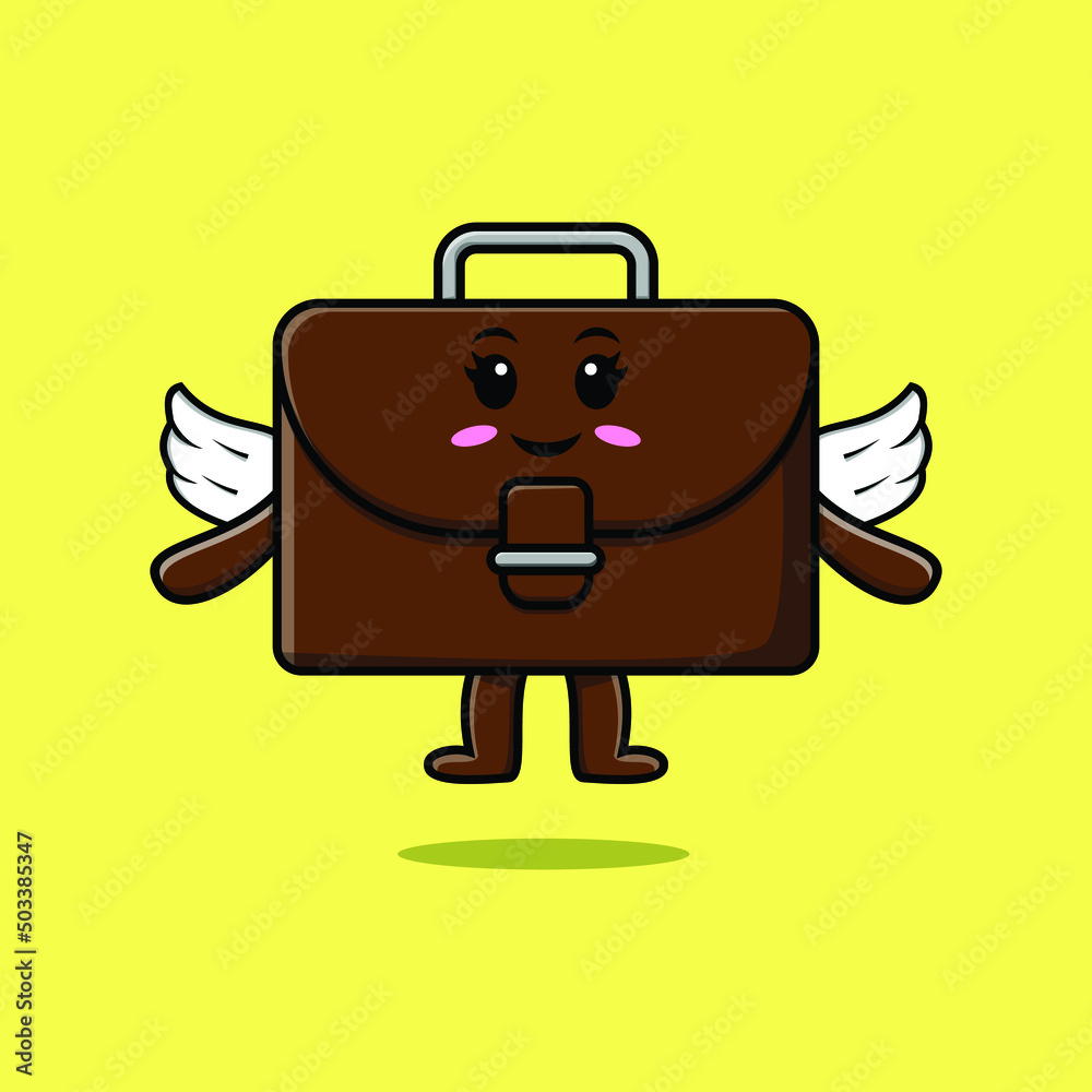 Cute cartoon suitcase character wearing wings in modern style design Cute cartoon suitcase character wearing wings in modern style design