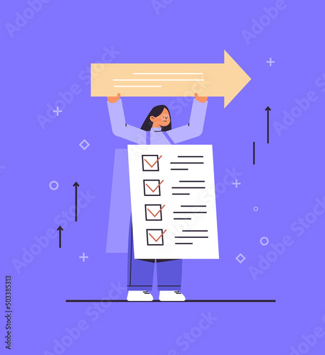 businesswoman with checklist holding arrow goal achievement concept vertical