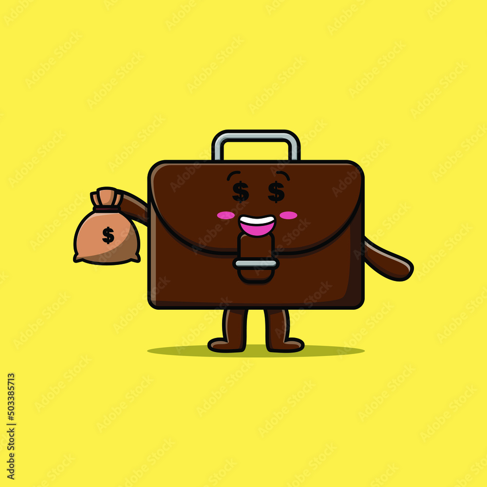 Cute cartoon Crazy rich suitcase with money bag shaped funny in modern design Cute cartoon Crazy rich suitcase with money bag shaped funny in modern design