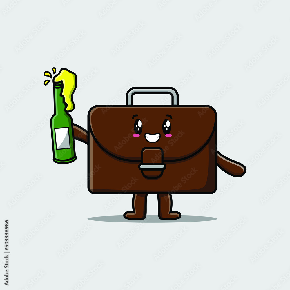 Cute cartoon character Suitcase with soda bottle in modern cute style design 