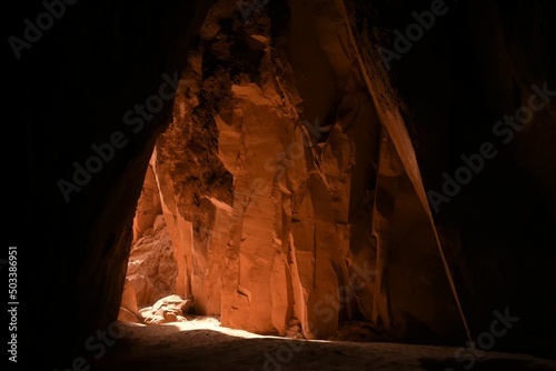 Light shines through a cave entrance